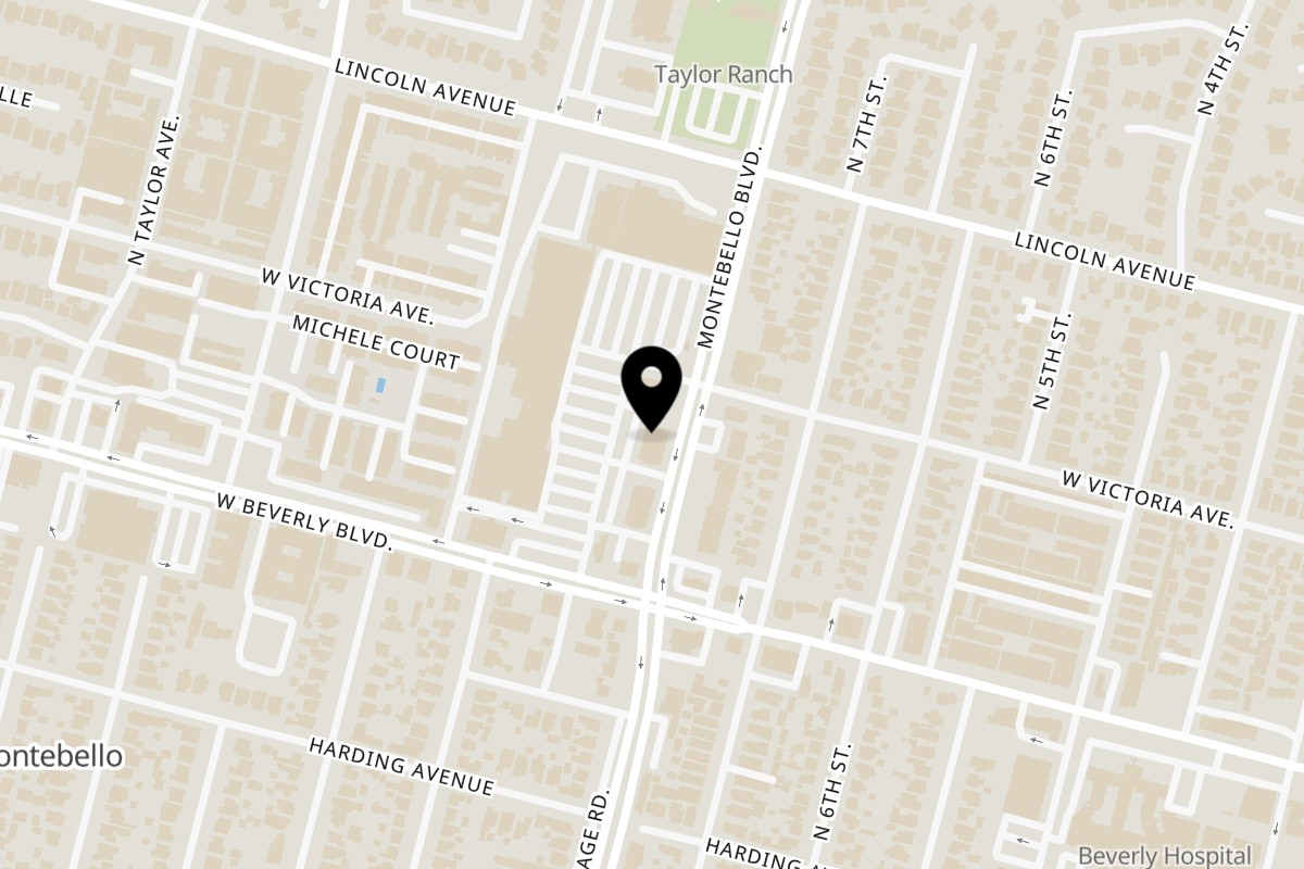 Map showing the location of Juan Great Fiesta on 539 N Montebello Blvd in Montebello